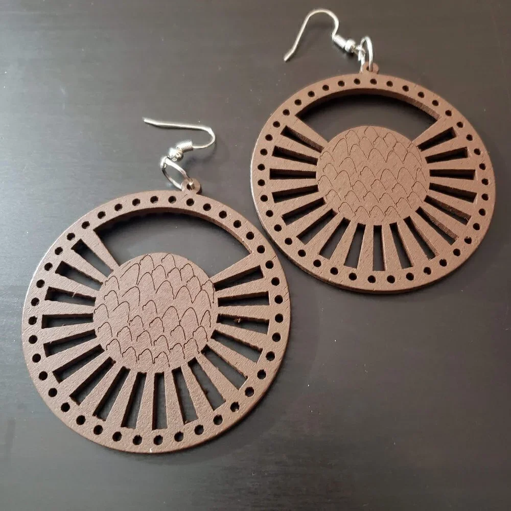 Bohemian Wooden Drop Lightweight Dangle Earrings - Picture 7 of 9